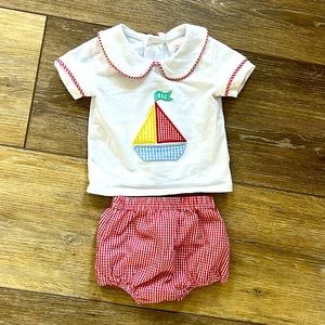 Stitchy Fish Smocked sailboat shirt and bloomers